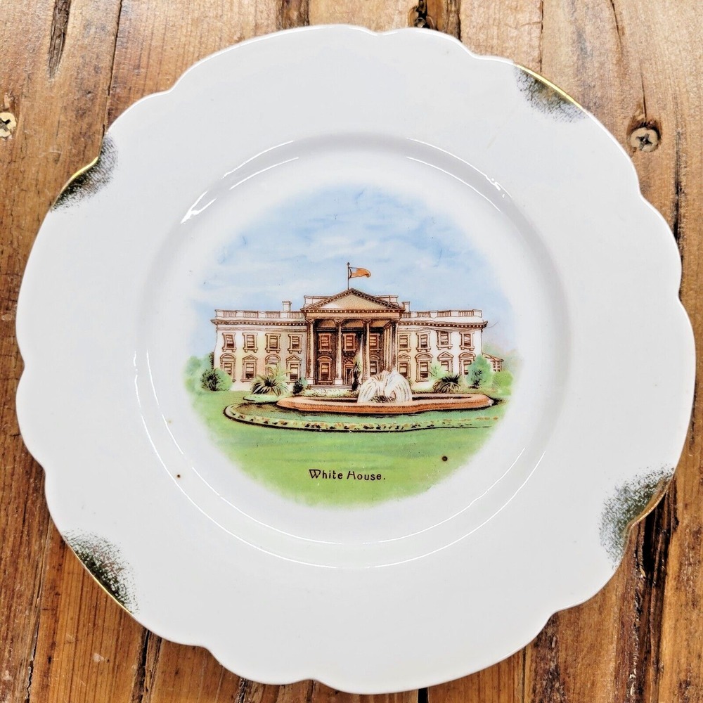 Antique The White House‎ Souvenir Cabinet Plate Bavaria GH Crown Scalloped 6.5"